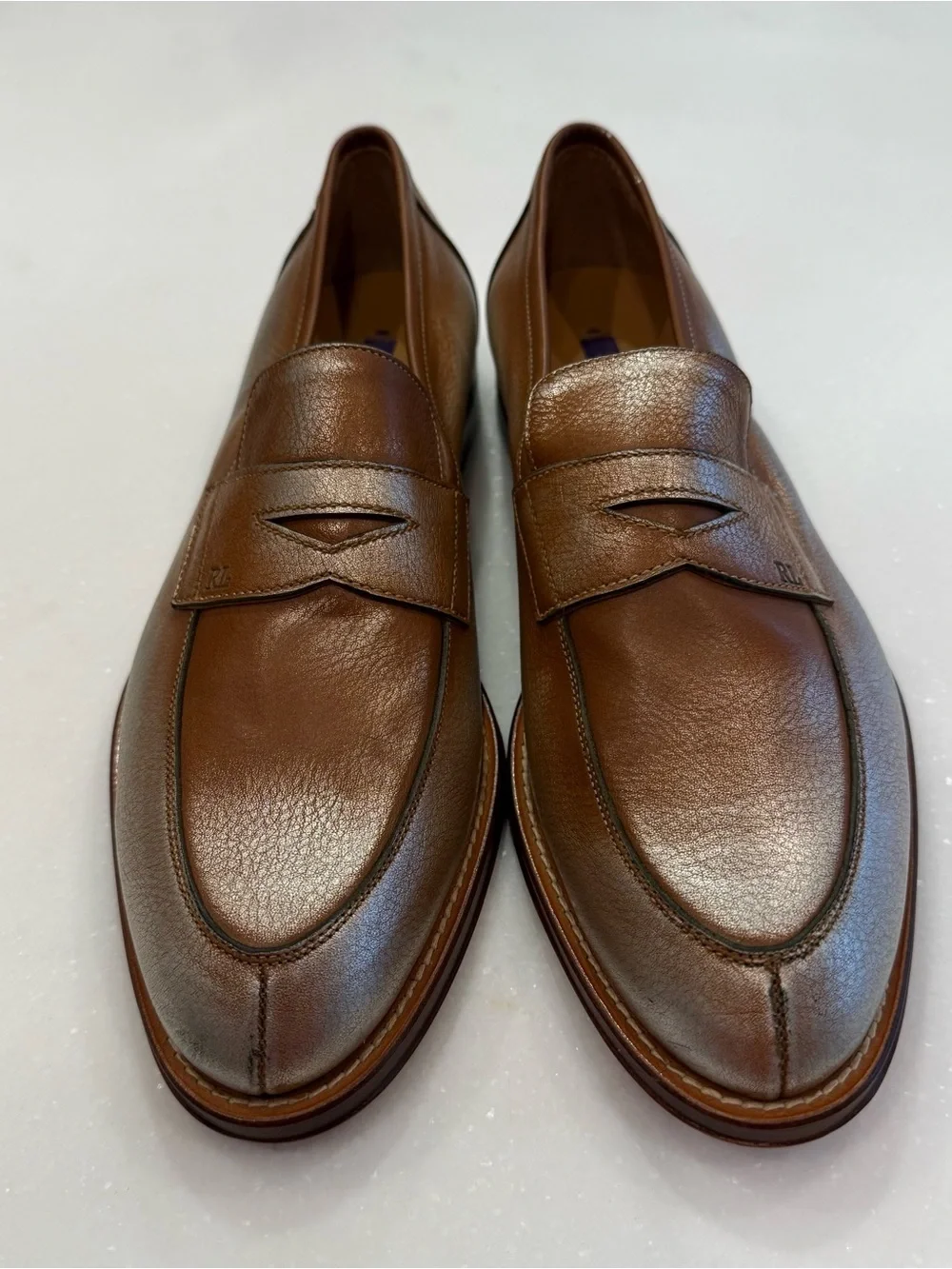 Ralph Lauren Purple Label Women’s Leather Loafers Tan W/ Metallic  Sz US 8.5